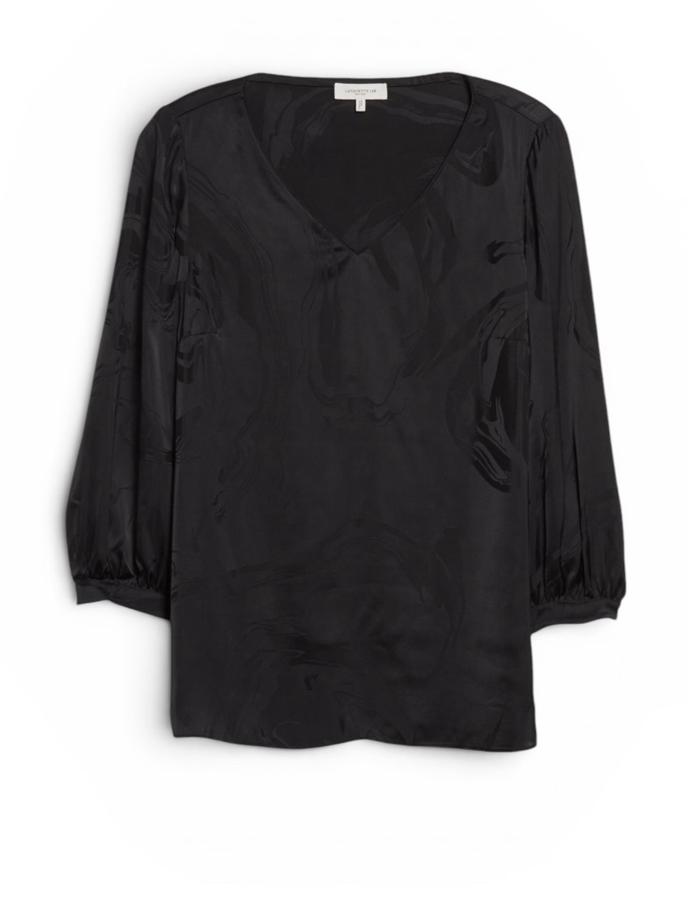 Lafayette 148 New York Arnette Jacquard Satin Blouse Black S
